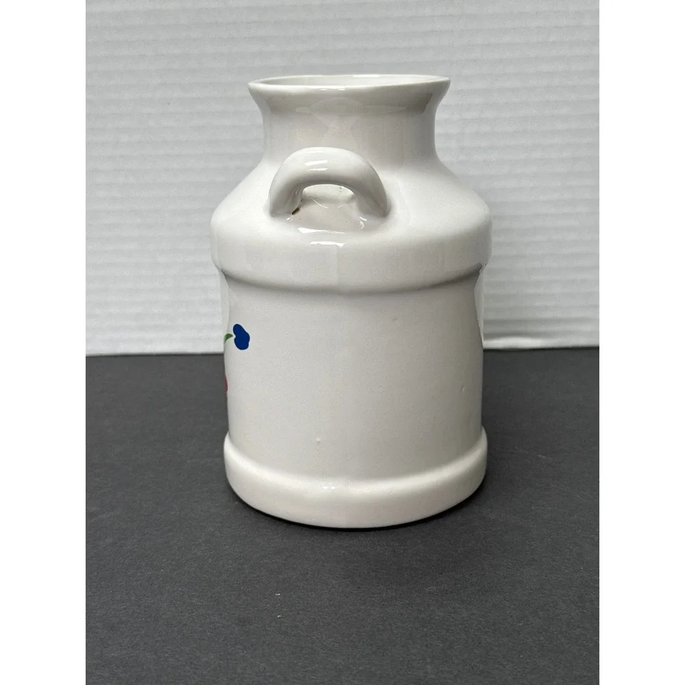 Vintage Ceramic Milk Can Vase White Floral Primary Colors Farmhouse Decor Taiwan